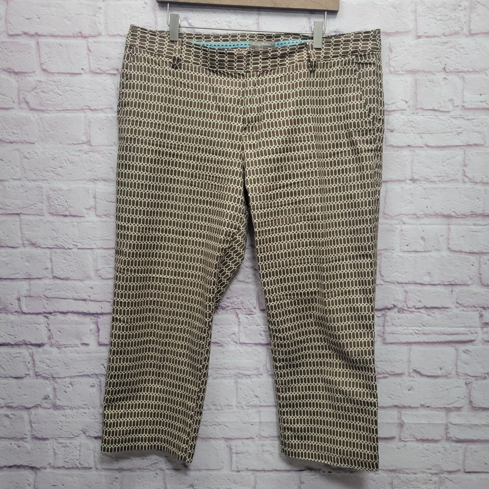 Tommy Bahama Geometric Brown Capri Pants Womens‎ 16 Preppy Chic Chino Resortwear